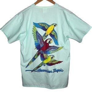 Vintage 1985 Hawaiian Tropics mint parrot graphic v neck shirt made in USA Sz S